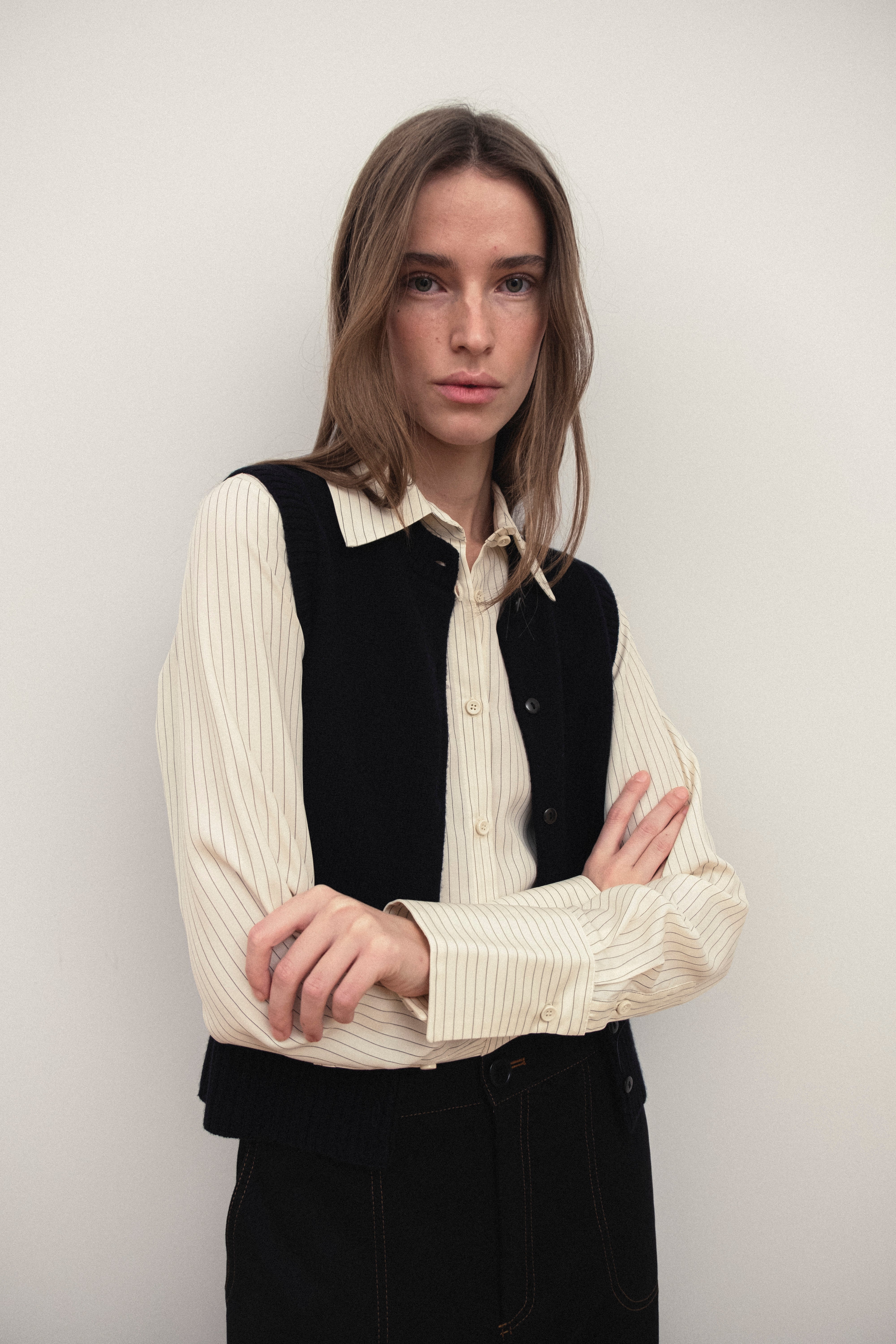 Lauren Fitted Shirt White w. Black Stripes