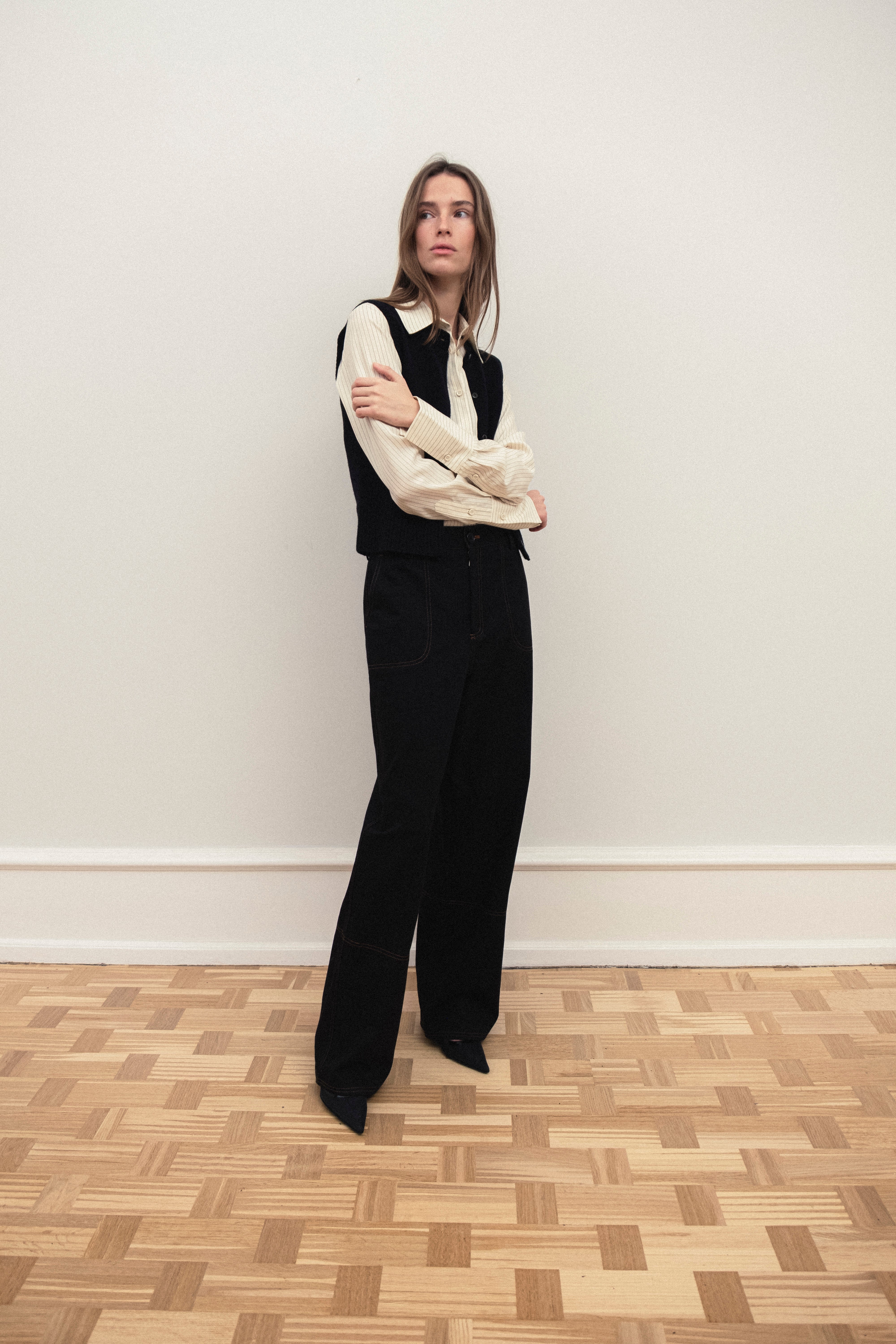 Lauren Fitted Shirt White w. Black Stripes