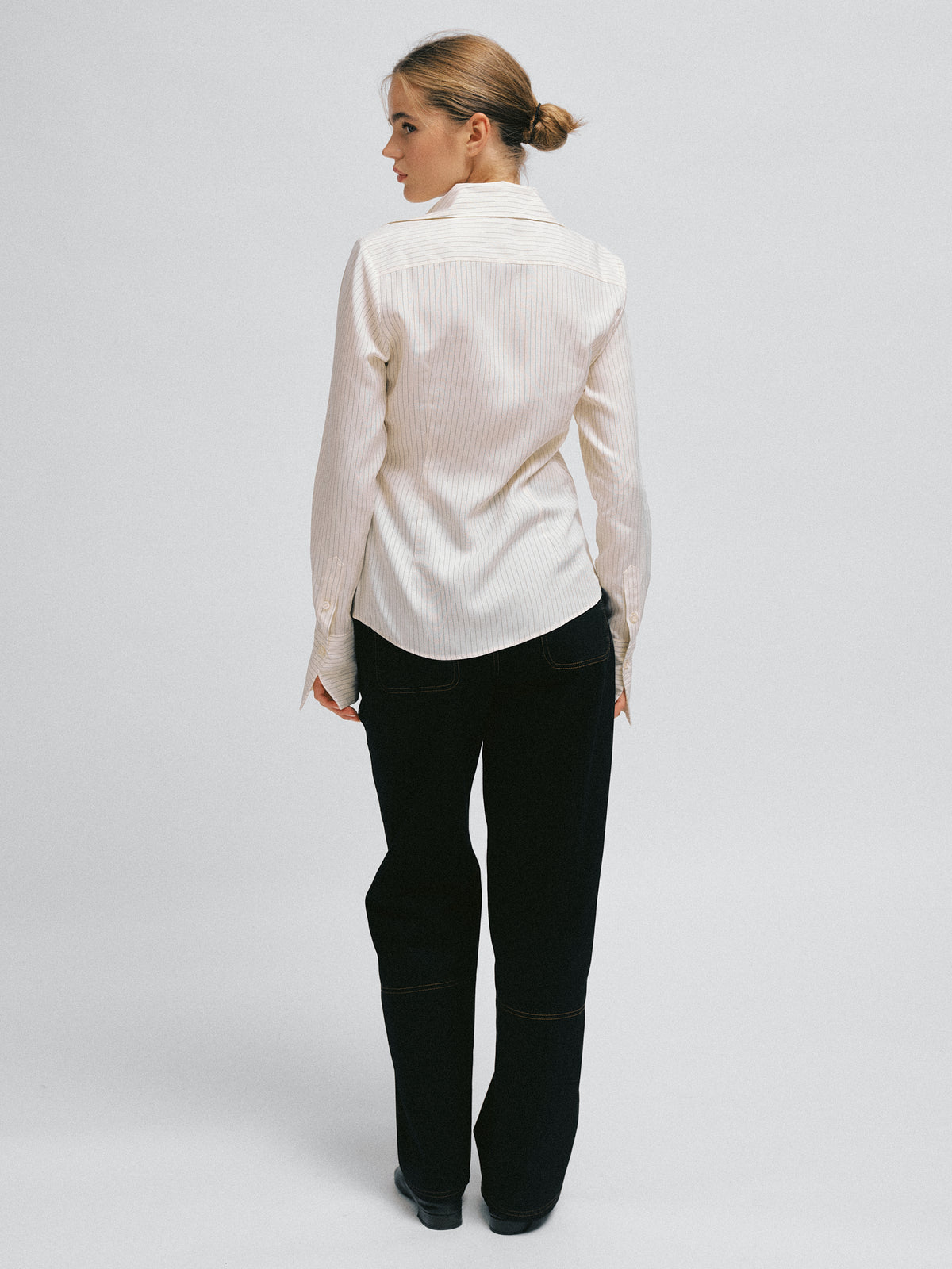 Lauren Fitted Shirt White w. Black Stripes